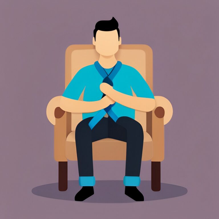 illustration of a Man sitting down holding a Prostate cancer ribbon in his hands